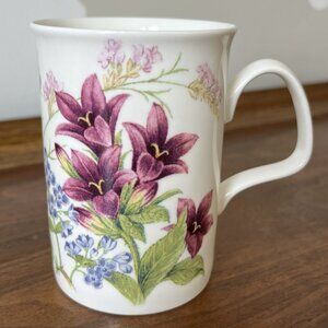 Roy Kirkham Fine Bone China "Countryside" Mug Floral Purple Lilies Vintage 2000